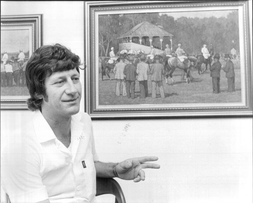 PASSIONATE: Brian Malt with some of his paintings at the Holdsworth Gallery. August 19, 1980. Picture: Julian Kevin Zakaras/Fairfax Media.
