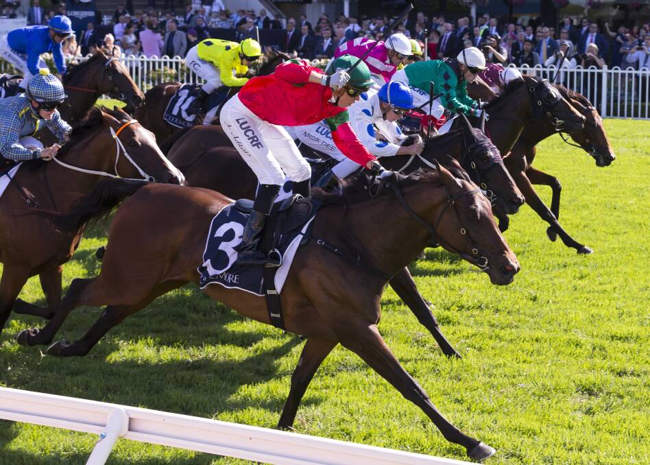 Andrew Adkins rides Daysee Doom to win the Coolmore Classic at Rosehill Gardens in Sydney on Saturday. Picture: Craig Golding 