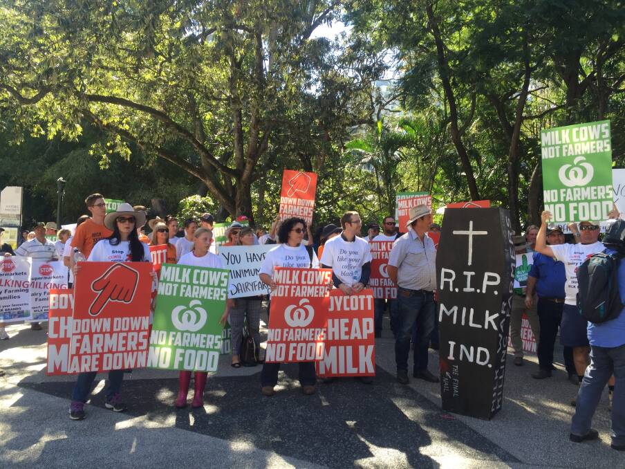 ACTION: Last week dairy farmers and their supporters rallied outside the Brisbane parliament house for an end to $1 supermarket branded milk. Photo: supplied