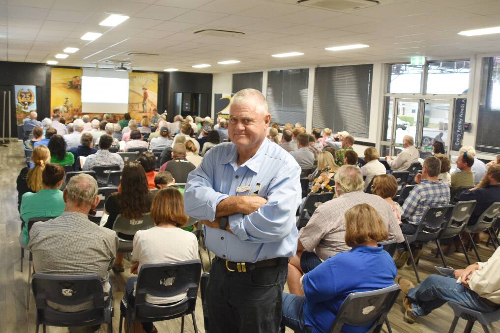 Emerald district cotton grower Ian Burnett at the AgForce land valuation workshop at Emerald last Friday, which attracted up to 150 concerned landholders. Picture: Ben Harden 