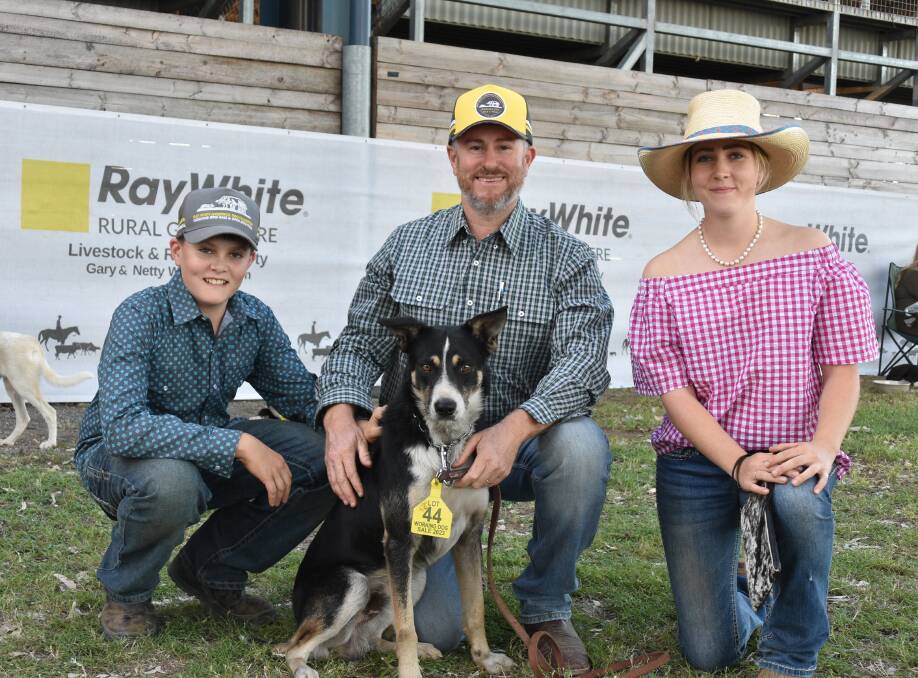 Working dog breeder Joe Leven, with his kids Amos and Samara, of Doubtful Creek via Casino, bid farewell to their dog, Cabra Glebe Sid, in 2023. Picture: Ben Harden
