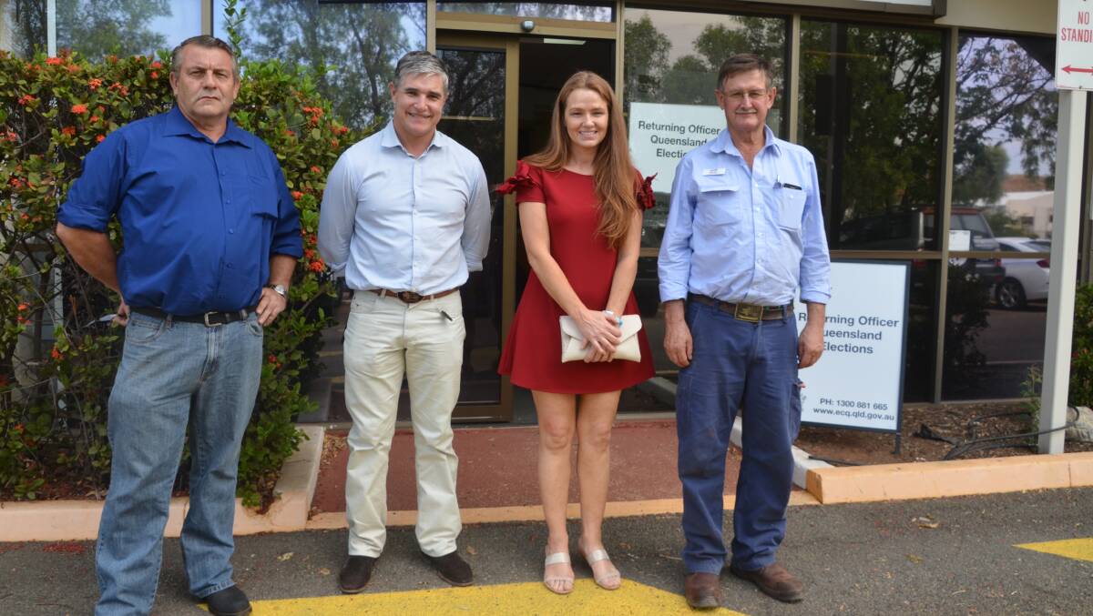 STANDING UP: Four of the six candidates attended the ballot draw in Mount Isa - Craig Scriven, Robbie Katter, Danielle Slade and Ron Bird. Photo: Derek Barry
