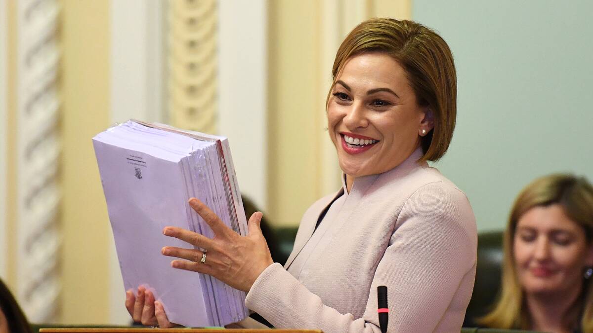 Queensland Treasurer Jackie Trad delivers the state's 2018-19 budget at Parliament House in Brisbane. Photo: AAP Image/Dan Peled