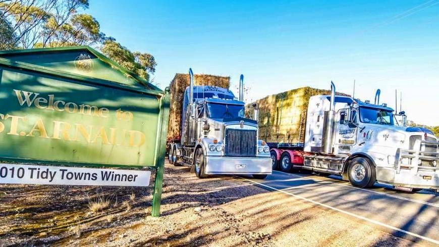 ON THE ROAD: Hendy Transport of St Arnaud embarking on the journey to regional Queensland to support drought-stricken farmers. Photo: Hendy Transport