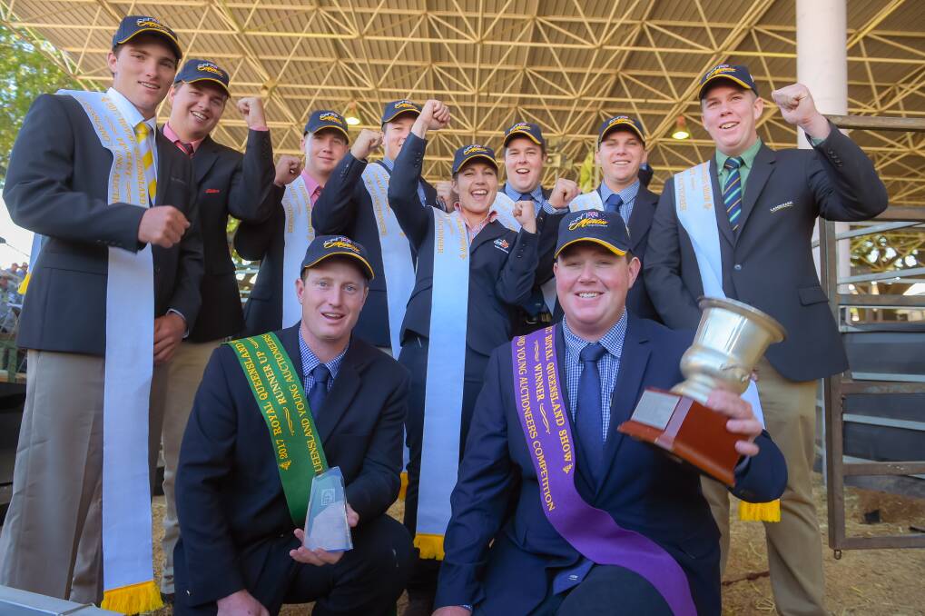 Winners are grinners: ALPA Queensland young auctioneer finalists celebrate success at the Ekka.
