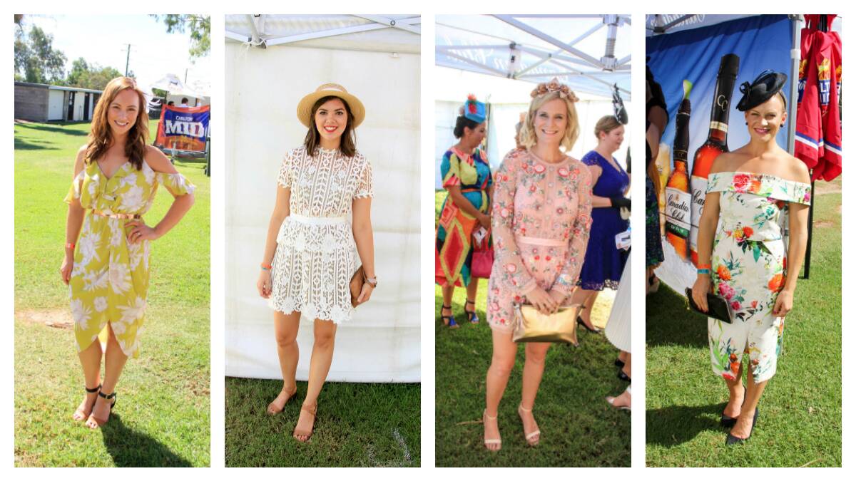 Bold prints and crisp whites were popular choices at the Roma Picnic Races. 