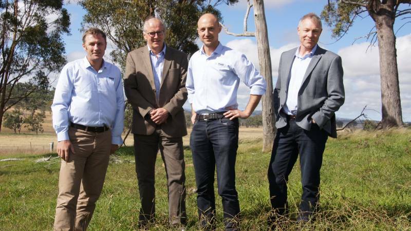 Maia Grazing chief executive Peter Richardson (far right) with director Bert Glover, co-chairman Alasdair MacLeod and channel manager Colin Feilen at University New England's Smart Farm.
