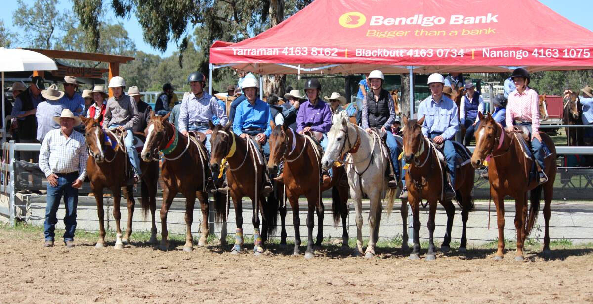 WINNERS LINE-UP: Juvenile competitors line up for presentation following the Cooyar Campdraft. Picture: Jacinta Ryan