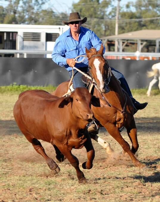 RIDING HIGH: Showing his style Ash Potter competes at the Dingo campdraft. Picture: Jody Large