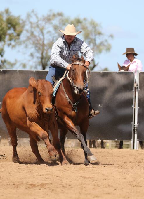 Adrian Lamb: Riding Shea Dream from Taroom Adrian won the Clermont Livestock Tpt Open draft at the ACA Finals Clermont. - Pictures: Jodie Adams