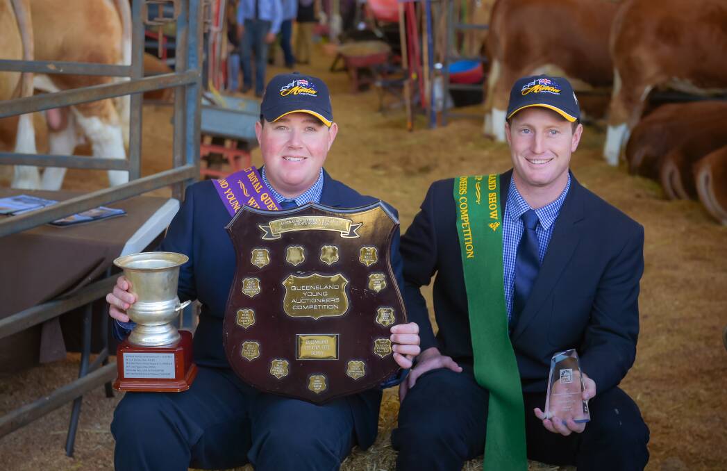 YOUNG AUCTIONEERS: Winner Nick Shorten, GDL, Roma, and runner up Andrew Carcary, GDL, Blackall. - Picture: Kelly Butterworth
