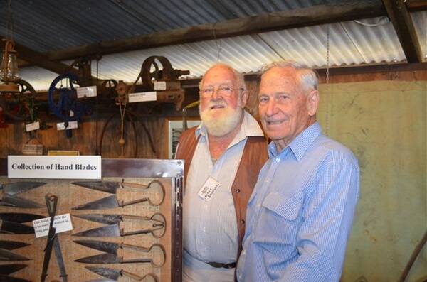 Volunteer Lester Brosnan, Toowoomba, and Hugh Tindall, Warwick, with a collection of blade shears.