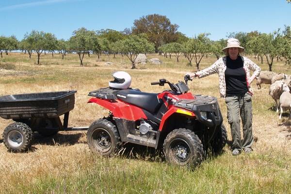 Anthea McCarthy uses the Polaris Hawkeye 300 ATV to check sheep.