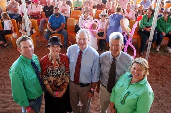 St George Show president, Ben Gardiner, with Balonne Shire Mayor, Donna Stewart, Member for Warrego, Howard Hobbs, Balonne Shire Senior Citizen of the Year, Keith Harrison and Show Secretary, Amanda Stenhouse, at the official show opening.