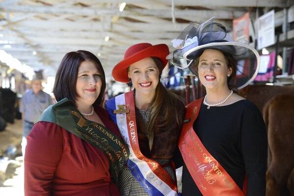 2013 Miss Personality Ruth Donovan, Cloncurry, Queensland Country Life Miss Showgirl Donna Baker, and runner-up Alexandra Turner, Goondiwindi.