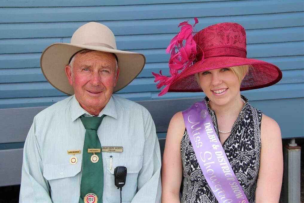 Dalby and District Show Society president Frank Chiverton, chats with Miss Dalby Showgirl Stephanie Behrens.