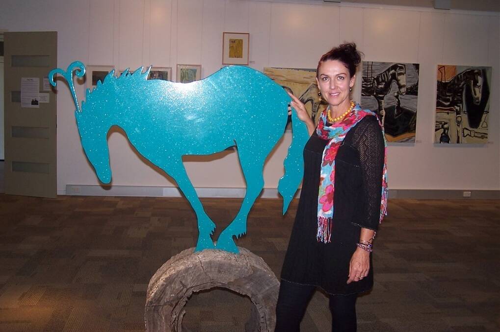 Nancy Hunt, Murrumbilla, Narrabri, at the opening of her exhibition Bush Pony, at the Roma on Bungil Gallery.