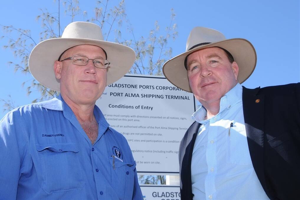 Damien Freney, branch manager for Savage, Barker and Backhouse, Rockhampton, and Bruce Young, MP for Keppel, at Port Alma.