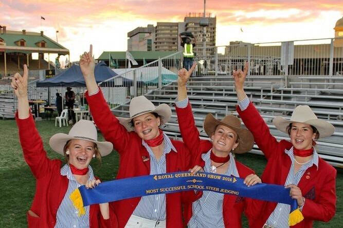 Overall school judging champions from Calrossy Anglican School: Katrina Skewes, Stephanie Murphy, Claudia Nielson and Sophia Cooper celebrate their win on Tuesday.