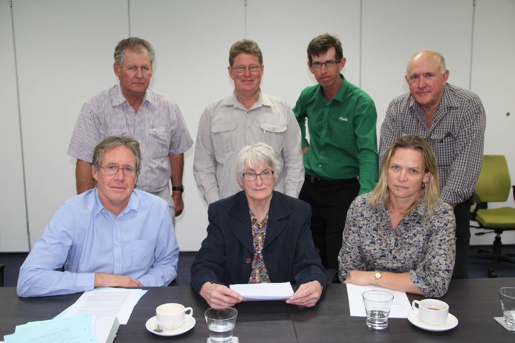 Attendees at a meeting in Dalby last week with Natural Resources and Mines Minister Andrew Cripps. Back: John Erbacher, David Hamilton, Neil Cameron and AgForce Grains president Wayne Newton. Front: Peter Shannon, Lyn Nicholson and Veronica Laffy.