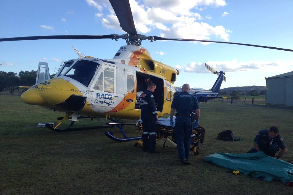 A woman has been airlifted to Brisbane after falling from a horse at Boonah. - Picture: RACQ CareFlight Rescue.