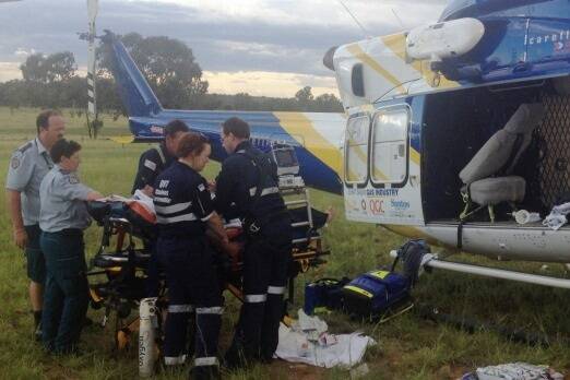 The Surat Gas Aero-Medical helicopter team takes a man to Toowoomba Hospital after a suspected quad bike rollover. <i>- Picture: SUPPLIED.</i>