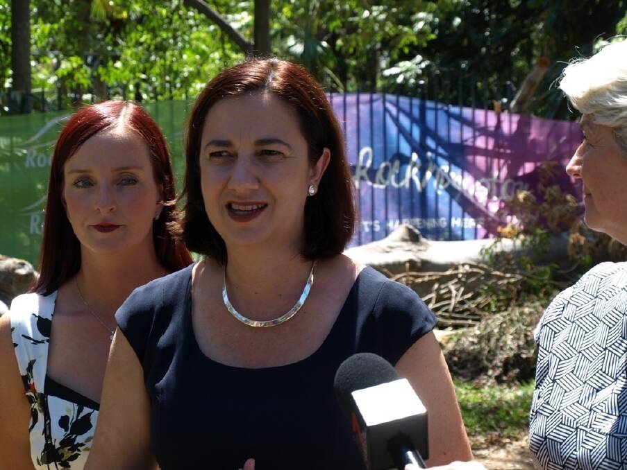 Premier Annastacia Palaszczuk flanked by Member for Keppel Brittany Lauga and Rockhampton Regional Council Mayor Margaret Strelow.