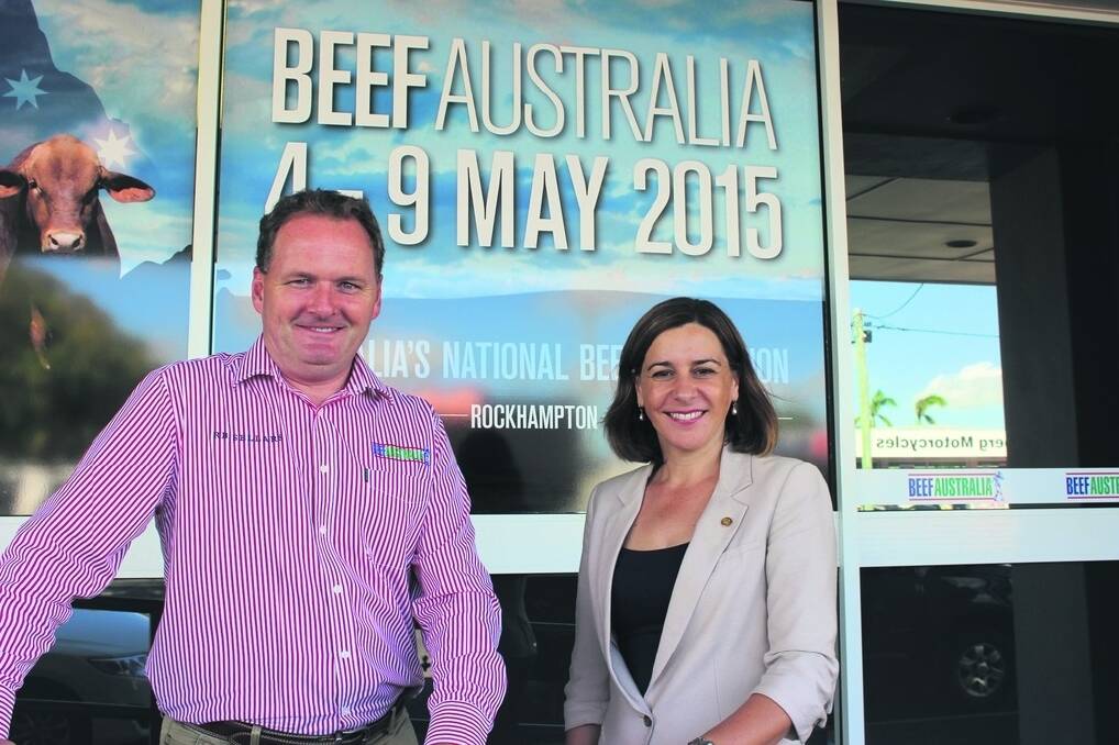 Beef Australia chief executive Denis Cox welcomes Deb Frecklington, Queensland's shadow minister for agriculture, to the beef capital, Rockhampton. - <i>Picture: HELEN WALKER.</i>