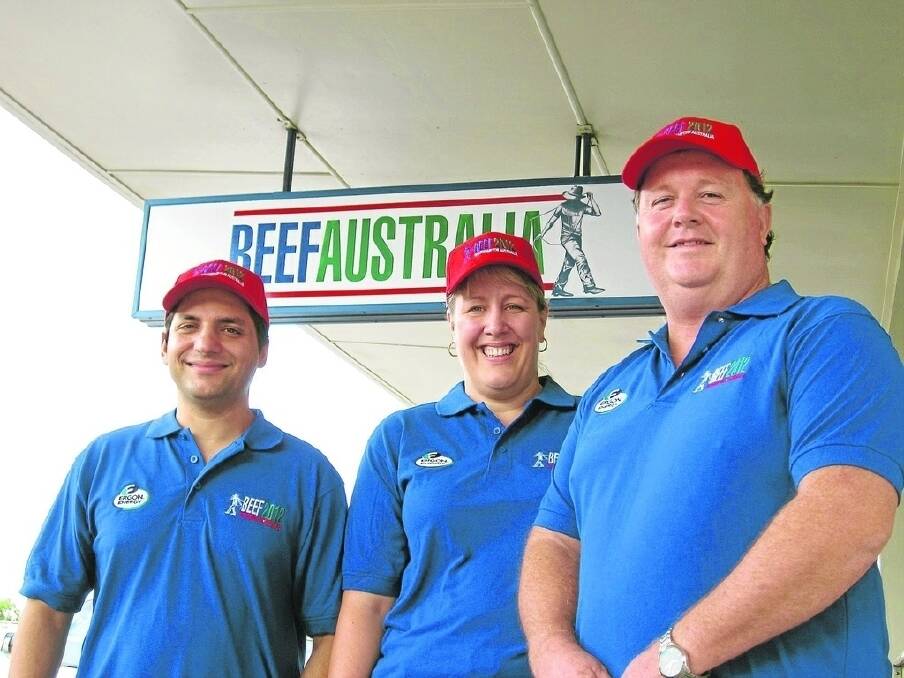 Ergon Energy staff members Imran Khan, Camilla Pettersson and Rob Cahill volunteered their help for Beef Australia 2012.
