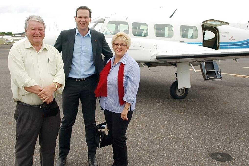 Member for Flynn Ken O'Dowd, member for Capricornia Michelle Landry and Sentor Matt Canavan took to the skies to look at potential dams sites on the Fitzroy Catchment, in October 2014. <i>- Picture: Inga Stünzner.</i>