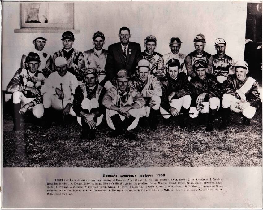 Roma’s amateur jockeys in 1959. Bruce is in the front row, second from the left.