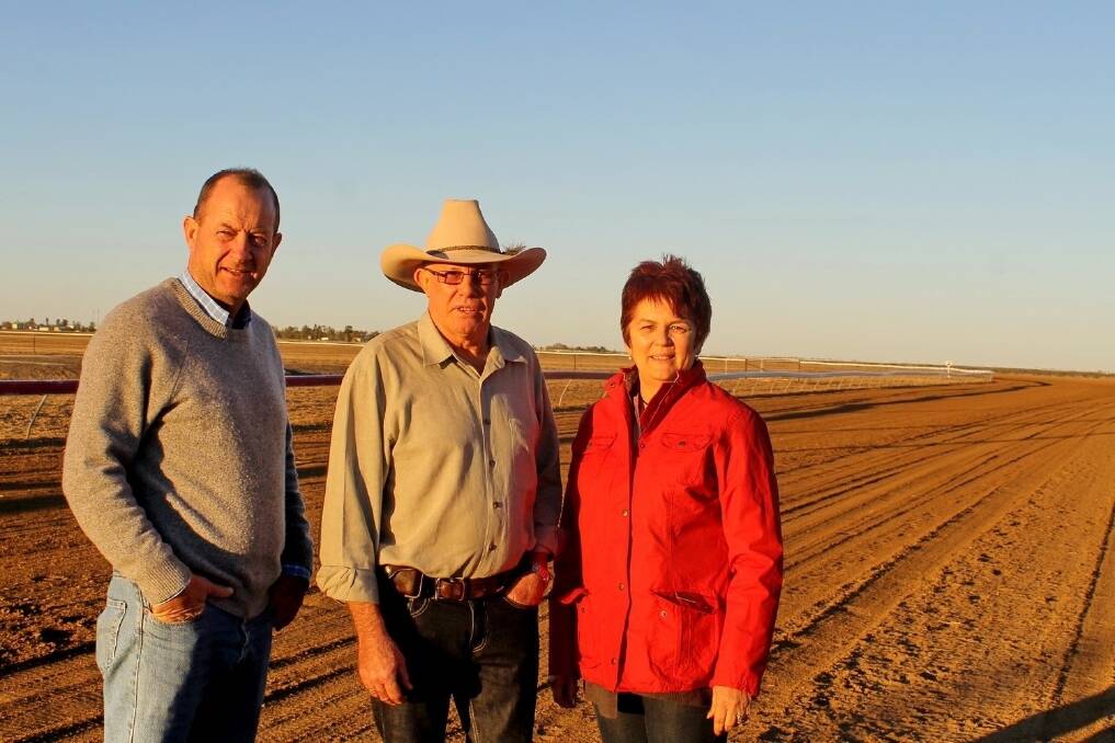 Longreach's Danny Sheehan and Ilfracombe Picnic Race Club president Wes Irwin and wife Lorraine are ready to show visitors a slab of western hospitality even in the midst of one of the worst droughts on record.