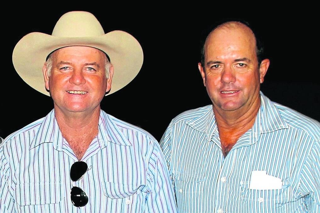 Gulf Cattlemen's Association president Barry Hughes with Hughenden's Rob Atkinson, a fellow member.