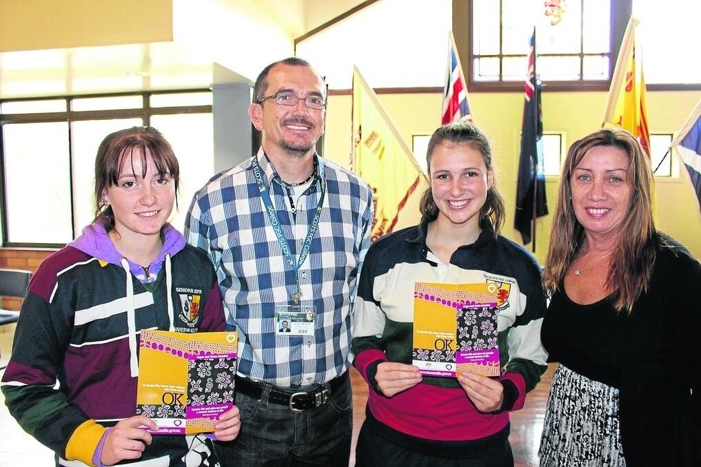Warwick's Scots PGC College head of junior boys boarding Stewart Bailey with year 12 students Taniesha Southeron and Niamh Whiley and Toowoomba Hospital's Liz Hill.