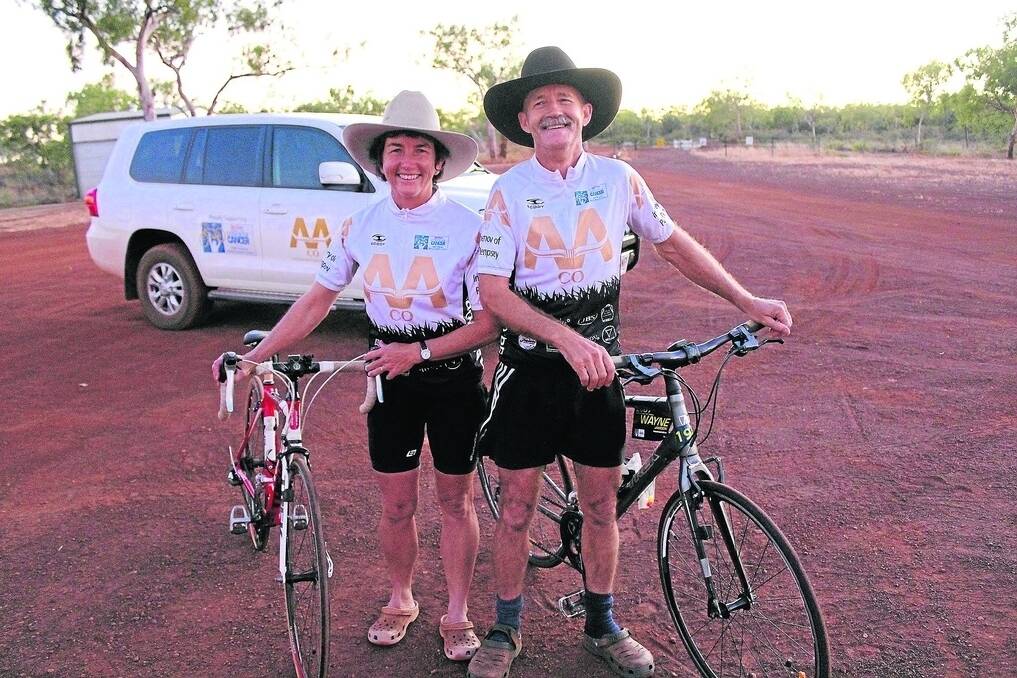Willie and Wayne Jamieson, Delamere Station, Katherine, are part of a 40-strong AACo team training for the Ride to Conquer Cancer this year. - <i>Picture: ANDREA CROTHERS.</i>