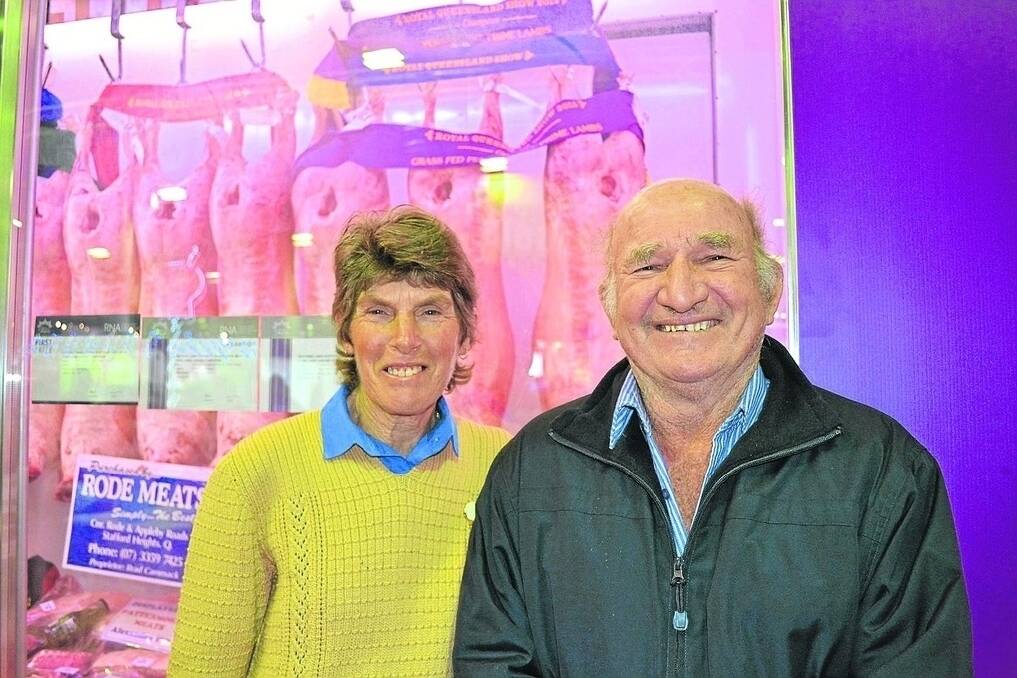 Ann and John Waters, Killara White Dorpers, Wellcamp, were all smiles after winning overall champion pen of three lambs at this year's Ekka.