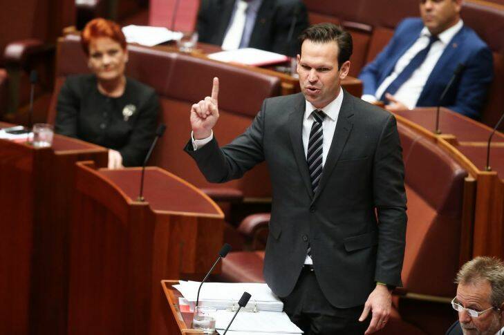 Senator Matt Canavan during Question Time in the Senate at Parliament House in Canberra on Thursday 16 November 2017. fedpol Photo: Alex Ellinghausen