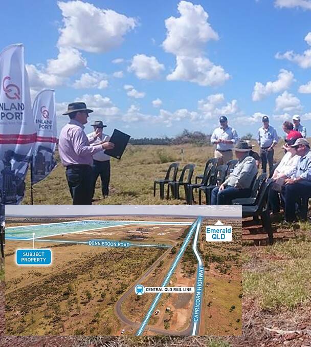 Mayor Kerry Hayes addresses stakeholders at the Yamala site. Inset - the map of where the site will be situated. 