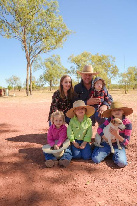 Rebecca and John O'Sullivan, Jumba, Charters Towers, with Haley, seven, Emilee and Clare (in green), three, and baby Rhett, ten months.