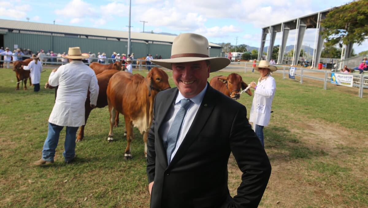 ON THE GROUND: Barnaby Joyce stands before the winners of the young paraders competition in Rockhampton today. 