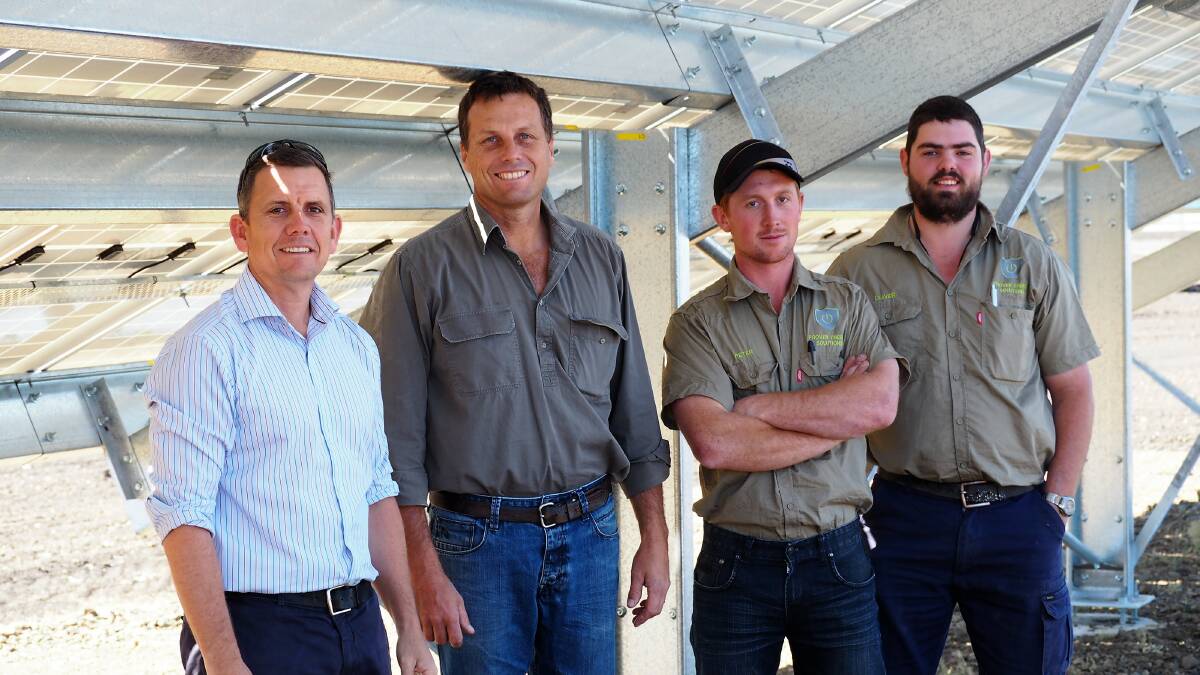 Andrew Chamberlain, QFF, Don Baartz, Brookstead cotton farmer, and Peter Sutrin and Oliver Davis both from Proven Energy. Photos - Mary O'Brien, Cotton Australia. 
