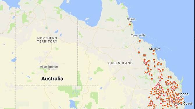 Map showing the location of feedlots throughout Queensland. MAP - AUS-MEAT Limited.