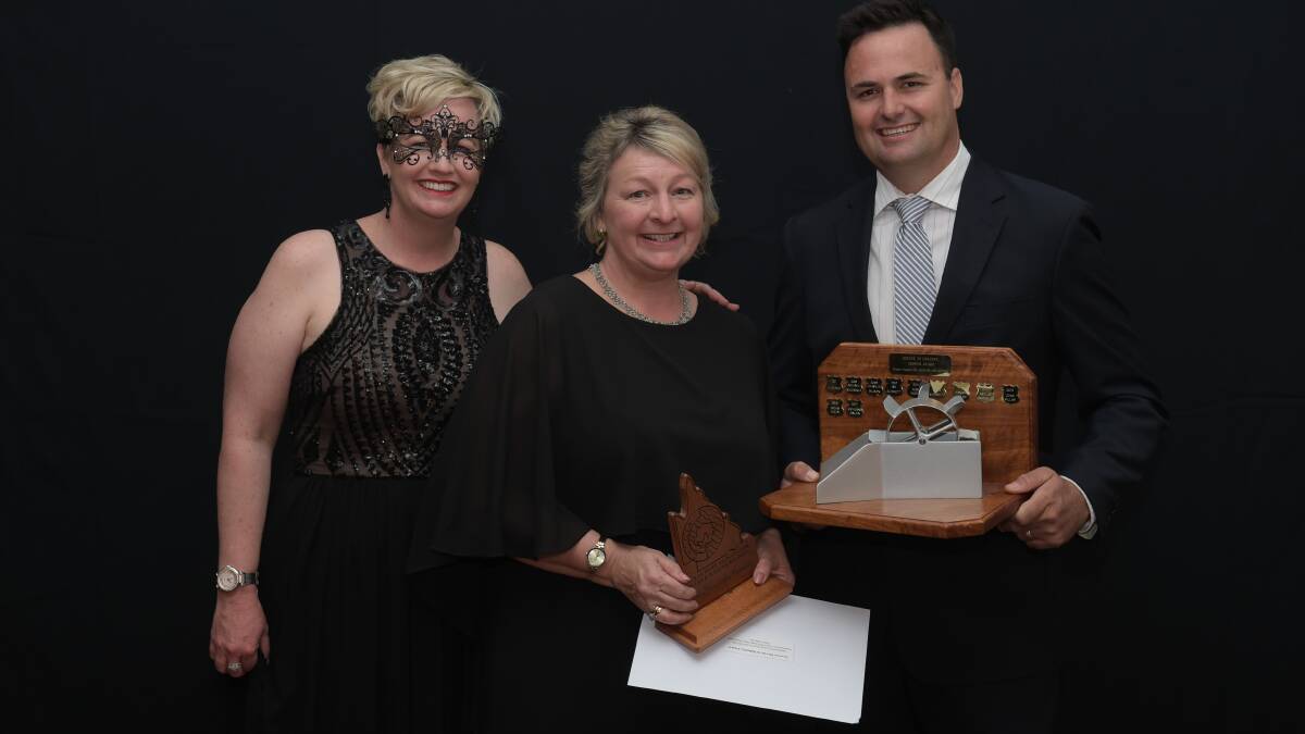 The grower service to industry was won by Catherine Galea, Figs Grove, Emerald, pictured with Renee Anderson (left) and Nigel Burnett. 