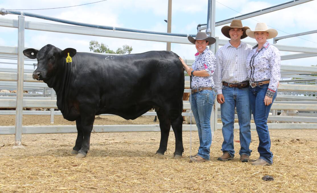 Telpara Hills Miss Foundation 468L7 with Fiona Pearce, Sam Galea and Ellise Burston. The heifer sold for $41,000.