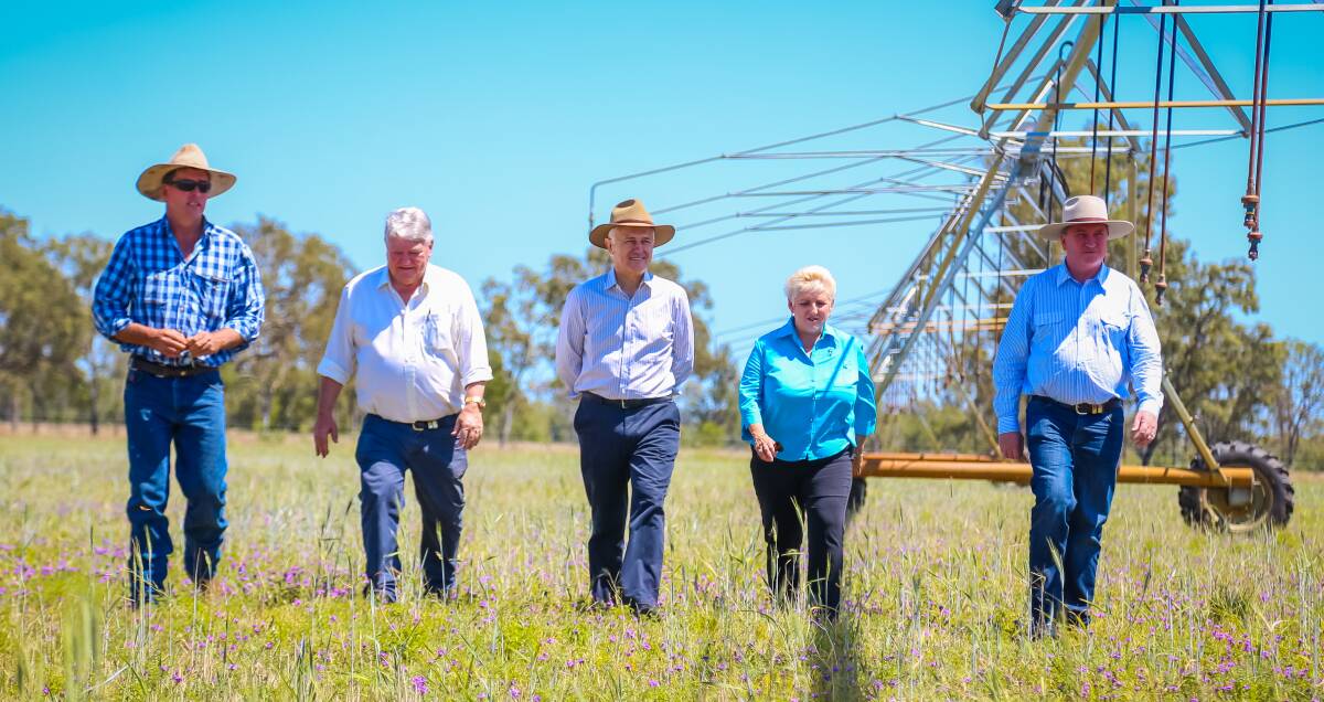 PM IN TOWN: Rob Lovegrove, Canaroo, Pink Lily, Flynn MP Ken O'Dowd, Prime Minister Malcolm Turnbull, Capricornia MP Michelle Landry, and Deputy PM Barnaby Joyce. 