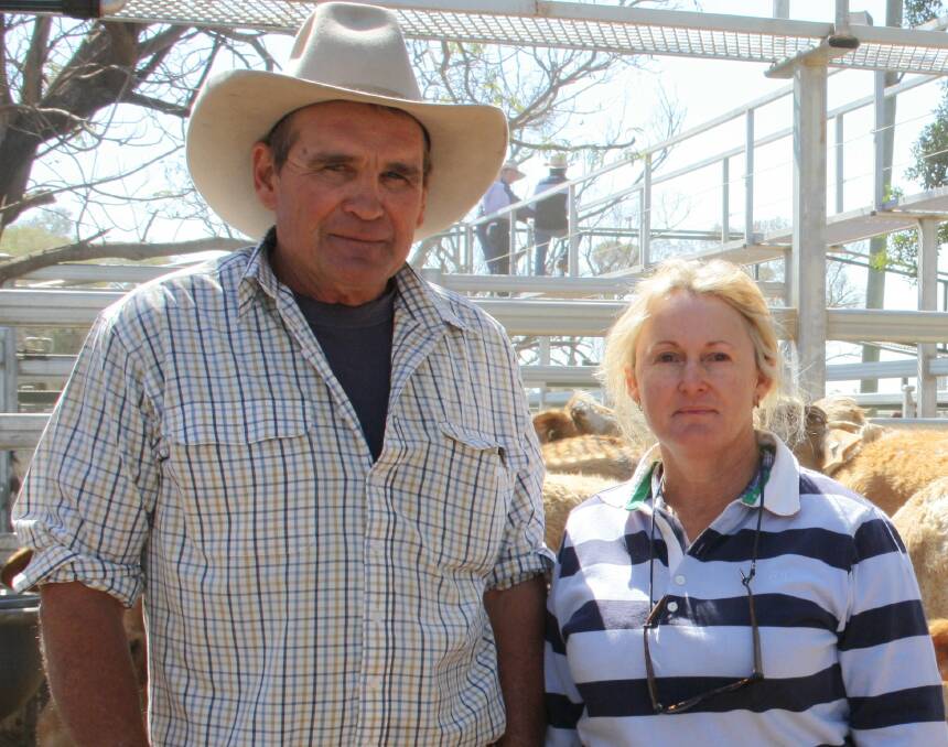Moving forward: George and Jenny Bambling, Glenavon, Aramac, were glad to be back at the Rockhampton Brahman Week sale after missing the last two sales due to drought.