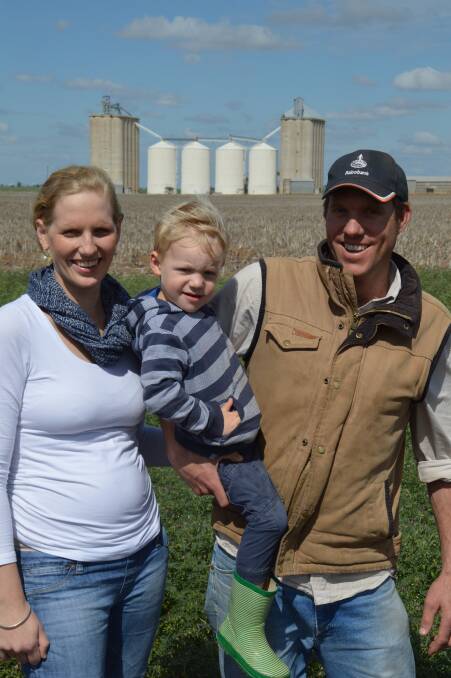 New heights: Sarah and Rohan Parkinson and son Archer (3), Palardo, Dulacca, are excited to offer an alternative grain storage option for local farmers.