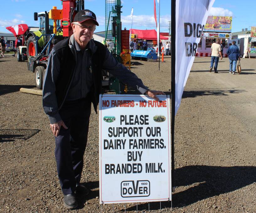 Murray Dover, Dover and Sons, Boonah was busy fighting for dairy farmers and branded milk at the recent Primex Field Days at Casino, NSW.  Picture: Helen Walker, Queensland Country Life.