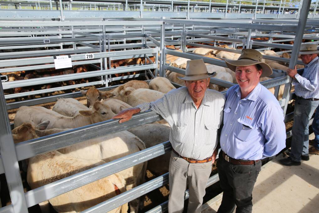 Winner of the Charolais-infused class Barry Whitaker, Maryborough with Pat ONeil, Zoetis. The heifers sold for 294.2c/kg or $1009/head.