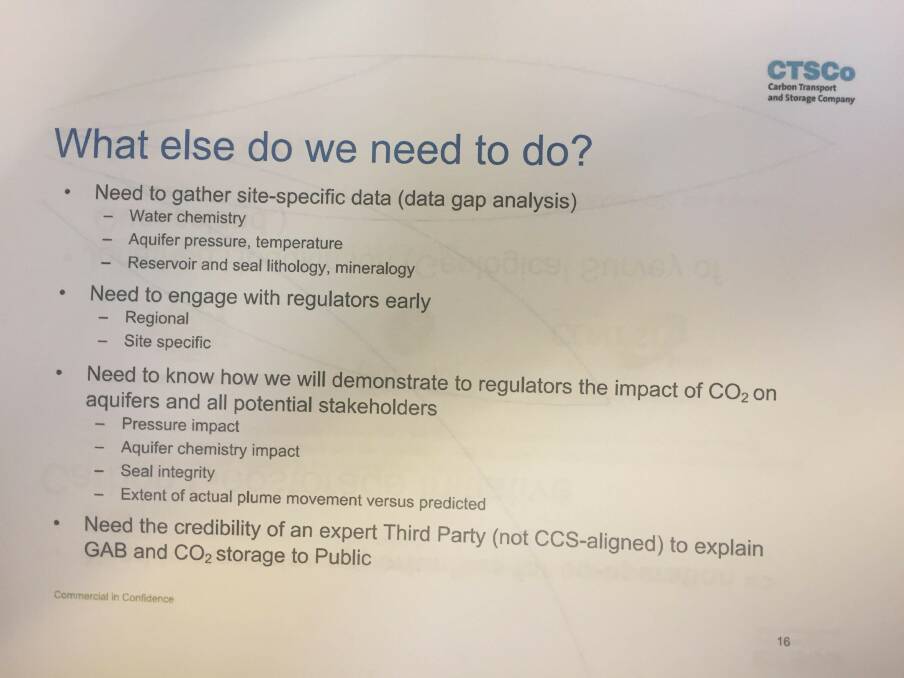 A section of a CTSCo presentation from May 2011 outlining what more they needed to do for the project. 